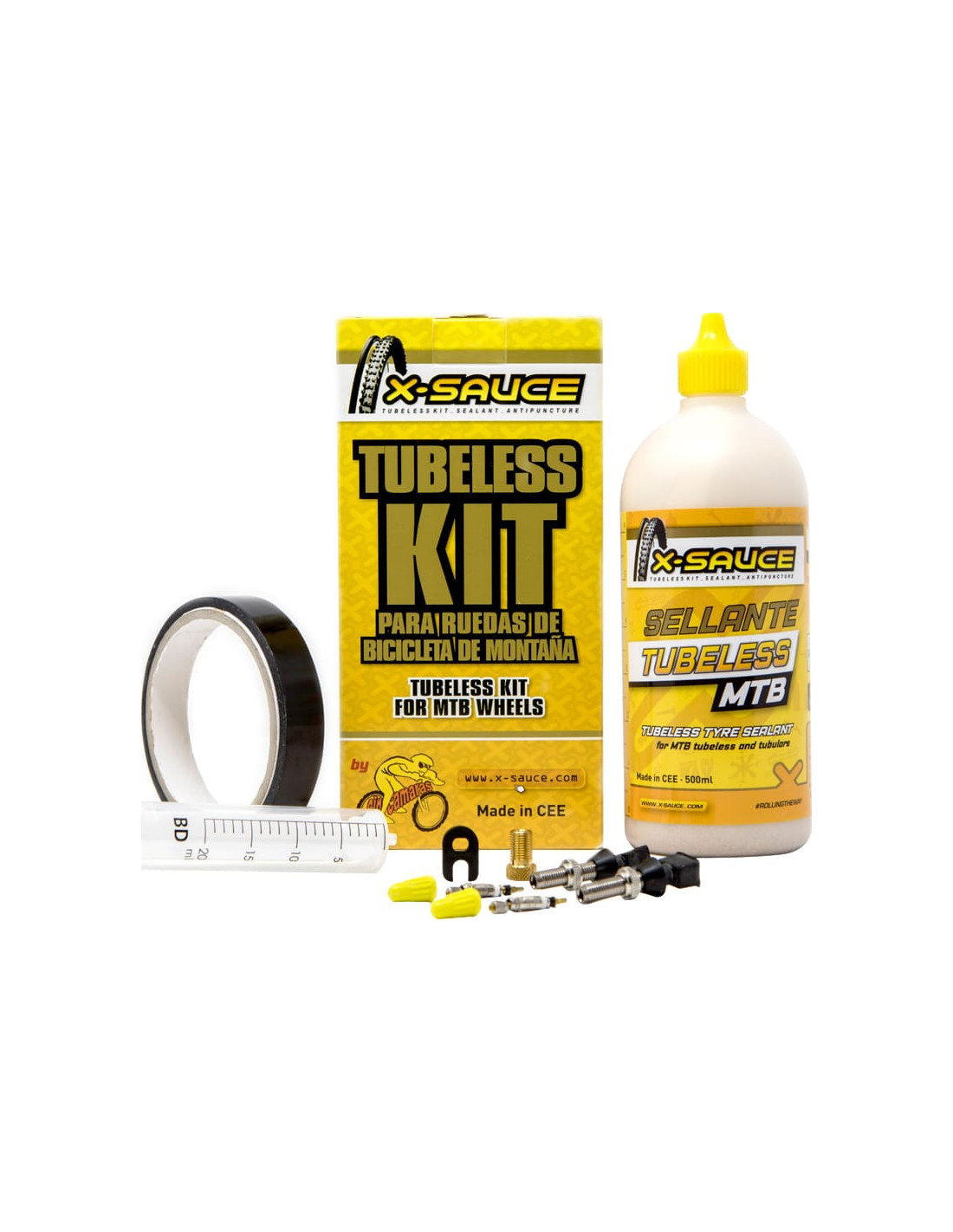 X-SAUCE KIT TUBELESS MTB VALVULA FINA - CINTA NEGRA 30mm