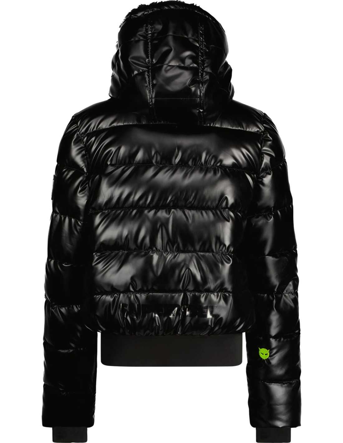 FUNK GIRLS METALLIC BOMBER JACKET, FUR IN HOOD, ELASTIC TAPE