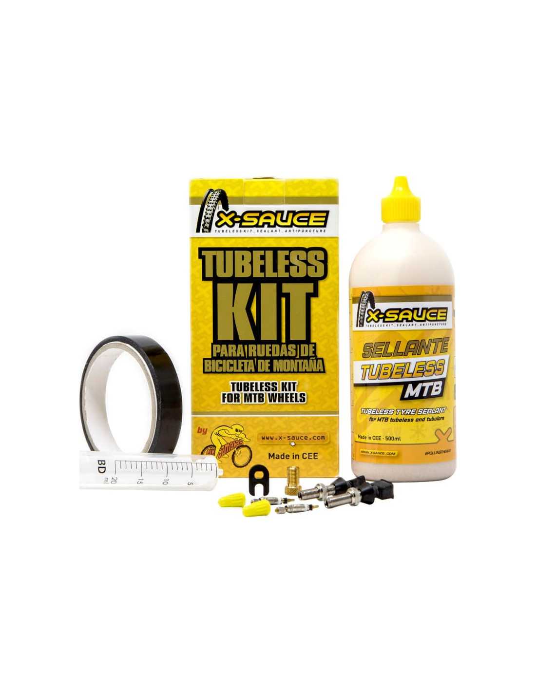 X-SAUCE KIT TUBELESS MTB VALVULA FINA - CINTA NEGRA 27mm