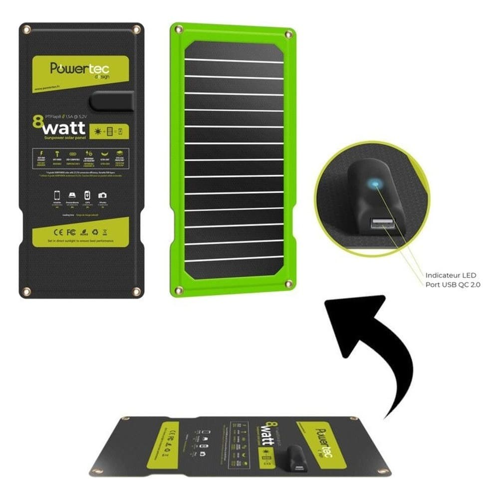 Solar Panel POWERTEC P. SOLAIRE SEMIRIGIDE-CELLULESSUNFLEX-5,2VUSB-8W-1500MA