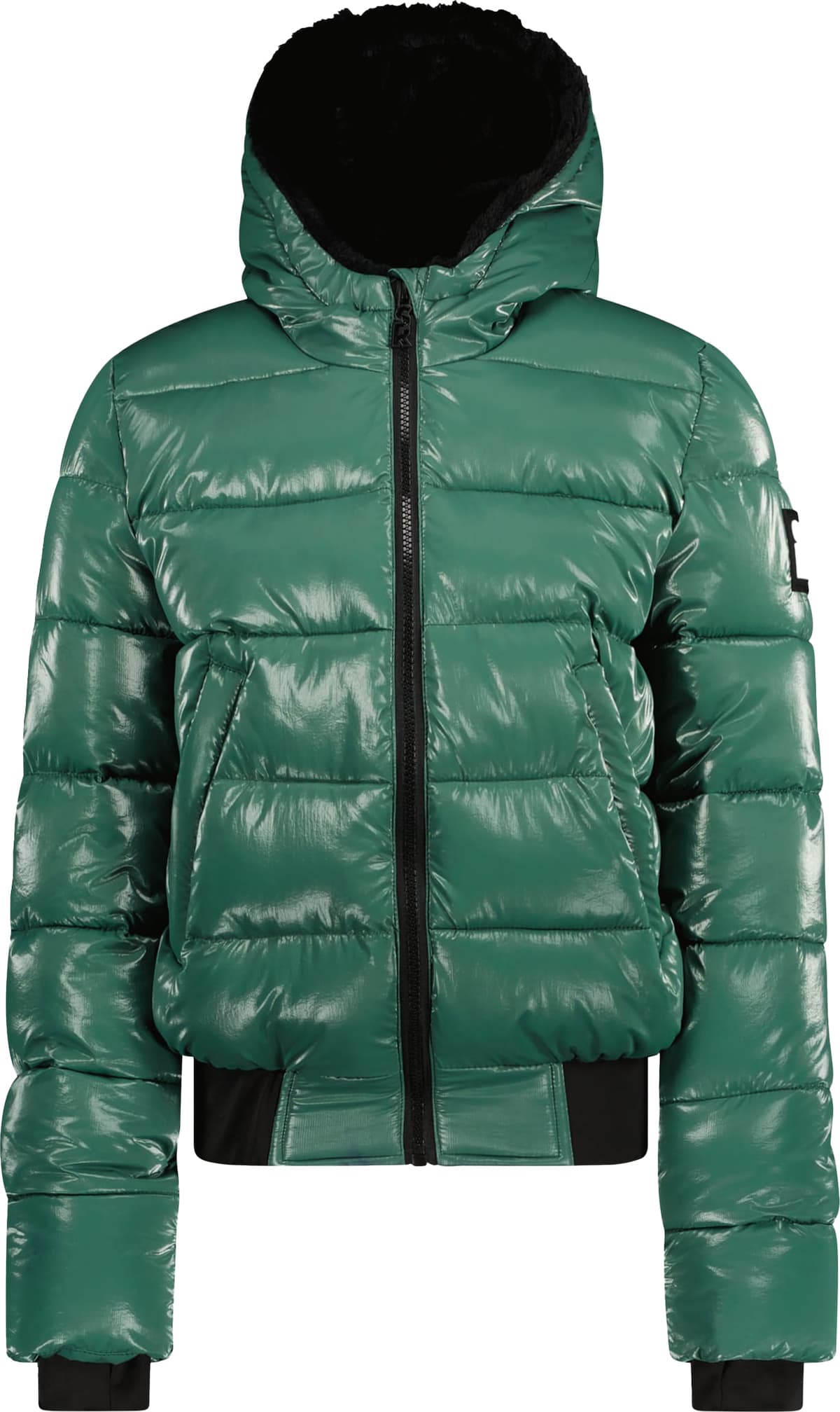 Jacket SUPER REBEL FUNK GIRLS METALLIC BOMBER JACKET, FUR IN HOOD, ELASTIC TAPE